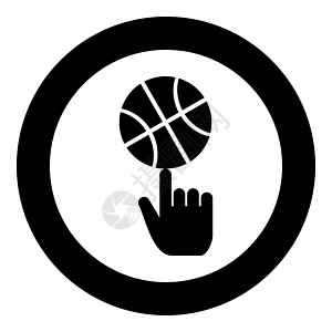 篮球球在食指图标上旋转 圆形黑色矢量插图平面样式图像图片