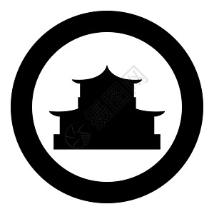中国房屋剪影传统亚洲宝塔日本大教堂立面图标圆圈黑色矢量插图平面风格图像图片