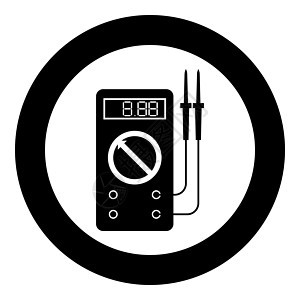 用于测量电气指示器交流直流电压安培欧姆表功率的数字万用表 带有圆形黑色矢量插图平面图像中的探针图标图片