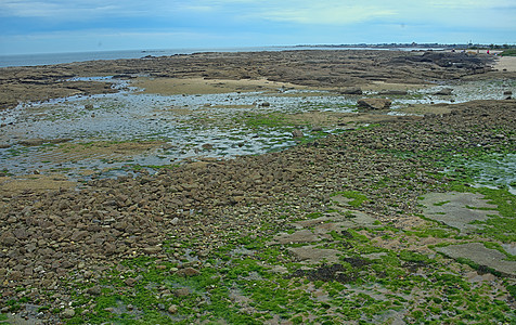 法国瑟堡附近大西洋沿岸的落基大西洋海岸石头生态巨石风景蓝色闲暇支撑沿海海景旅行图片