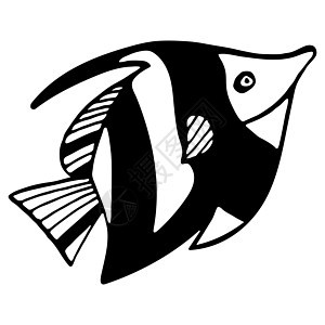 黑白鱼涂鸦素描图野生动物孩子水族馆世界脚蹼卡通片海洋染色动物手绘图片