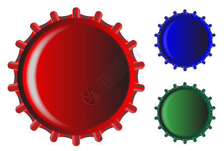 三个金属瓶盖啤酒蓝色苏打饮料插图红色瓶子绘画绿色商品图片
