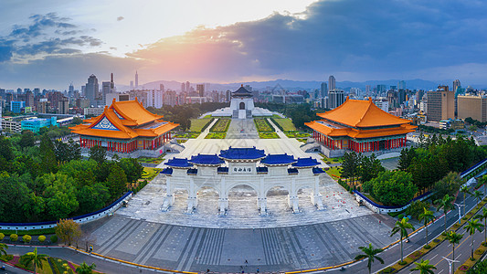 台湾台北清介石纪念堂的空中景象纪念碑景观博物馆游客城市大厅建筑学纪念馆天空文化图片