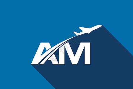 首字母 A 和 M 与航空标志和旅行标志模板天空字体刻字飞行员船运假期货物航班运输航空公司图片