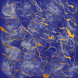 带有金色大理石现代背景的幻影蓝 靛蓝色颜料图片
