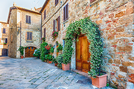 意大利托斯卡纳Pienza镇中世纪街道旅行石头旅游历史性村庄房子地标建筑景观城市图片