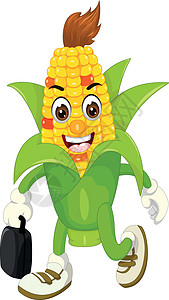 黄色绿色玉米携带黑色手提箱卡通图片