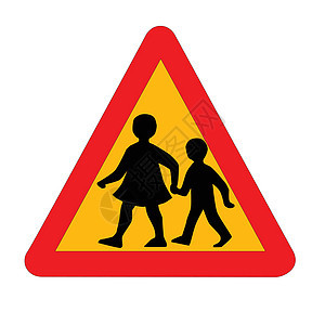 跨越儿童交叉交通标志孤立的运输穿越插图警察三角形圆形黄色警告路标危险图片