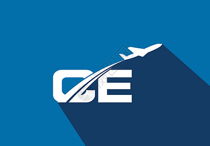 首字母 C 和 E 与航空标志和旅行标志模板插图公司字体喷射货物海滩飞机天空运输标识图片