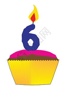 6号蜡烛的蛋糕糖果粉色艺术品生日小吃插图庆典棕色甜点艺术图片