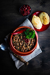 传统格罗吉亚菜木板餐具银器香菜食物石榴餐巾红色季节性毛巾图片