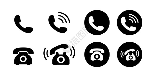 黑色炫光Retro 电话图标集用户界面网站互联网讨论圆圈按钮演讲技术白色插画