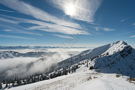 斯诺肖在阿拉高的霍赫格拉特巡演远足岩石天堂滑雪场景蓝色顶峰太阳季节天气图片