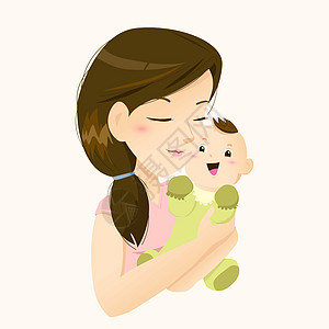 美丽的妈妈带着爱抱着她的小宝宝背景图片