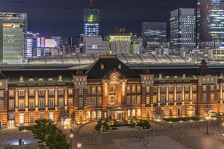 东京火车站Marunouchi一侧夜景干线天线蓝天红砖火车照片铁路建筑师建筑物皇宫图片
