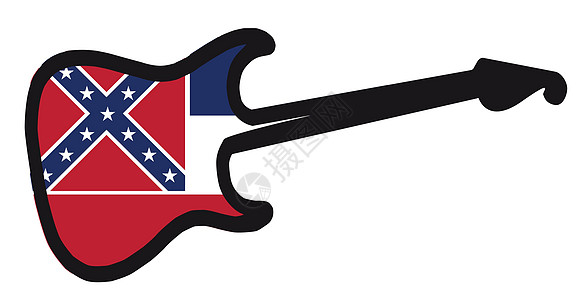 密西西比电旗吉他插图金属酒吧音乐绘画单线音品白色旗帜脖子图片