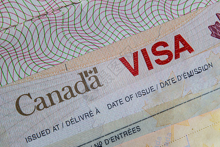 近距离特写加拿大VISA 在护照在页面内图片