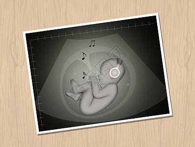 听音乐的胎儿母亲插图子宫明信片快乐生态音乐怀孕药品音符图片