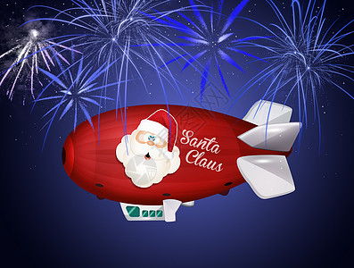 圣诞老人的飞机引擎航空天空气球运输庆典烟花明信片新年红色图片