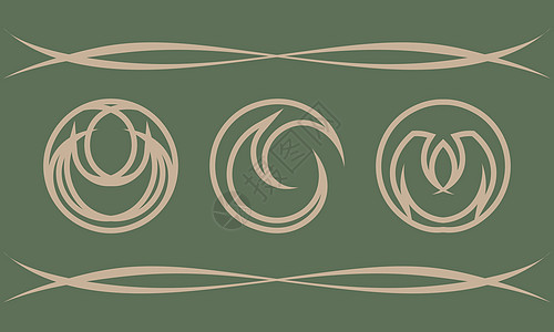 橄榄色背景上的三个抽象米色轮廓幻想图标图片