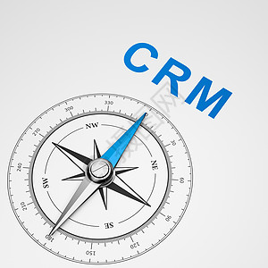 在白色背景上的指南针 CRM 概念图片