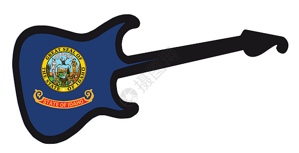 爱达荷州电旗吉他乐器金属旗帜绘画插图音品单线黑色酒吧脖子图片