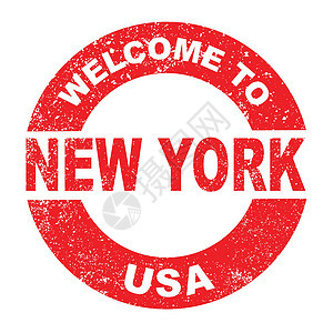 橡胶墨水印章 欢迎来到美国纽约垃圾邮票艺术品红色插图绘画艺术背景图片