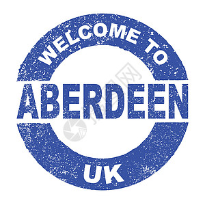 欢迎来到英国阿伯丁Aberdeen红色商业贴纸广告徽章艺术橡皮墨水绘画圆形图片