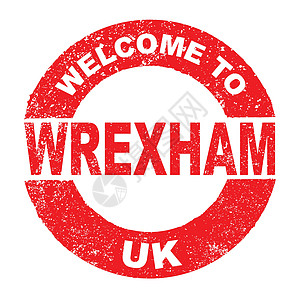 欢迎来到Wrexham UK墨水商业按钮互联网邮票广告橡皮城市徽章红色图片