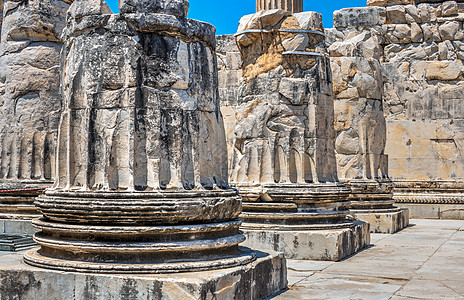 位于土耳其迪迪马的阿波罗神庙列火鸡旅行双胞胎壁柱废墟文化旅游建筑学雕塑寺庙图片