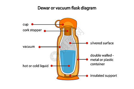 杜瓦瓶或真空瓶在白色背景上完全隔离的图表玻璃烧瓶图层卡通片软木咖啡标签金属横截面塞子图片