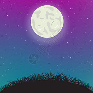 夜空月光和草山图片