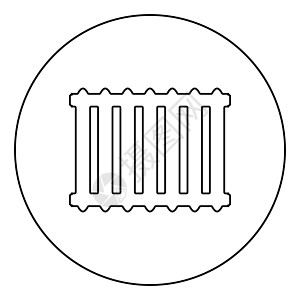 铸铁电池加热散热器图标圆形轮廓黑色矢量插图平面样式图像图片