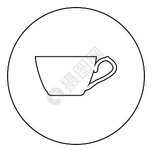 圆形轮廓黑色矢量插图平面样式图像中的茶杯图标背景图片
