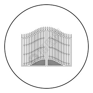 圆形轮廓黑色矢量插图平面样式图像中的锻造门图标图片
