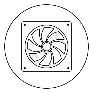 计算机处理器冷却器 CPU 冷却系统风扇图标圆形轮廓黑色矢量插图平面样式 imag图片