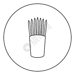 玻璃中的铅笔直立办公供应商概念工作场所图标在圆形轮廓黑色矢量插图平面样式 imag图片