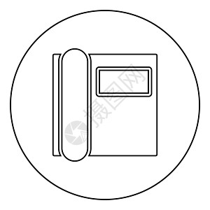 办公室电话传真机使用圆形轮廓黑色矢量插图平面样式图像中的图标图片