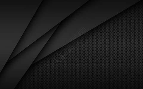 黑色现代材料设计与六边形图案深色叠加纸片企业模板为您的业务矢量抽象宽屏背景图片