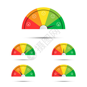 评级客户满意度的矢量图示从红色到绿色 带有彩色微笑简单的转速计速度计和指示器 带有在白色背景上隔离的表情符号进步商业评分消费者顾图片