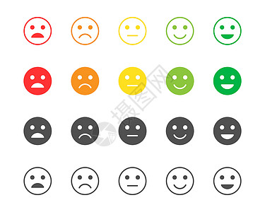 一套反馈评级的红色橙色黄色和绿色表情符号矢量微笑表情符号在不同颜色的图标为您的设计网站和形式矢量图案制作图片