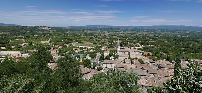 葡萄园间Vauluse ruussillon和bonnieux村薰衣草荒野天空洗礼全景帆布旅行旅游热气球赭石图片