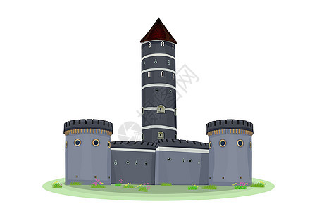 一座城堡的卡通中世纪塔在白色背景下被隔离图片