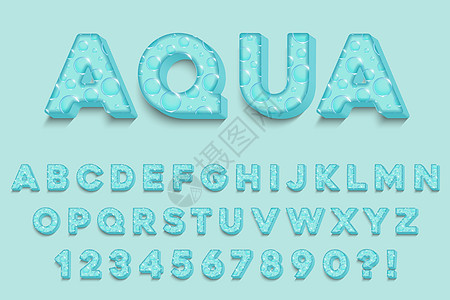 现代 3D 水绿色字母表字母数字和符号 新鲜泰图片