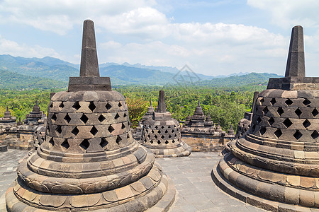 波罗布杜尔寺的Stupas旅游历史遗产传统旅行宗教吸引力寺庙建筑学文化图片