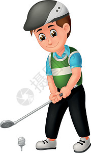 高尔夫帽酷高尔夫球手与高尔夫球棒卡通插画