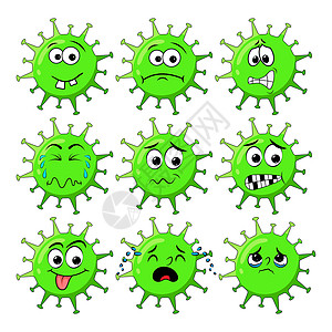 带有悲伤表情的绿色电晕病毒特征 科罗纳维图片