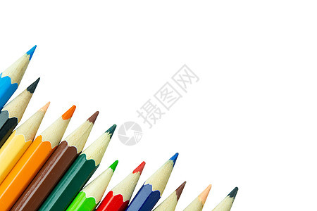 在白背景与剪切路径隔离的彩色铅笔调色板工具艺术木头写作铅笔画草图办公用品书写木质图片