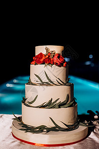 新婚夫妇结婚时的婚礼蛋糕食物盘子蜡烛蓝色生日庆典馅饼瓶子派对房子图片
