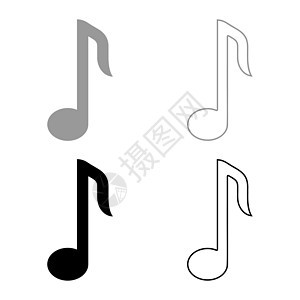 八分音符图标轮廓设置黑色灰色矢量插图平面样式图像音乐旋律钥匙背景图片